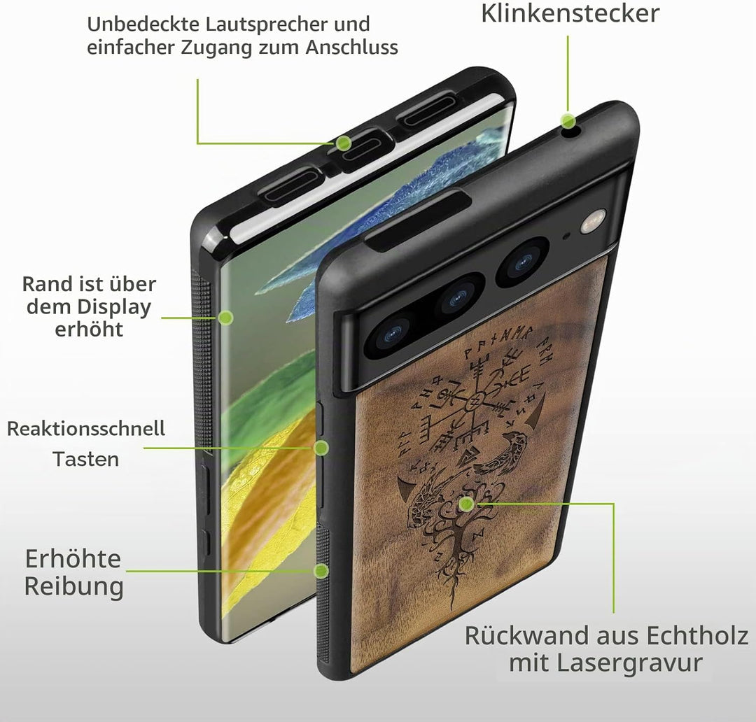 Carveit Holz Handyhülle für Google Pixel 7 Pro Cover [Einzigartiges Design Case] Stossstange hülle K