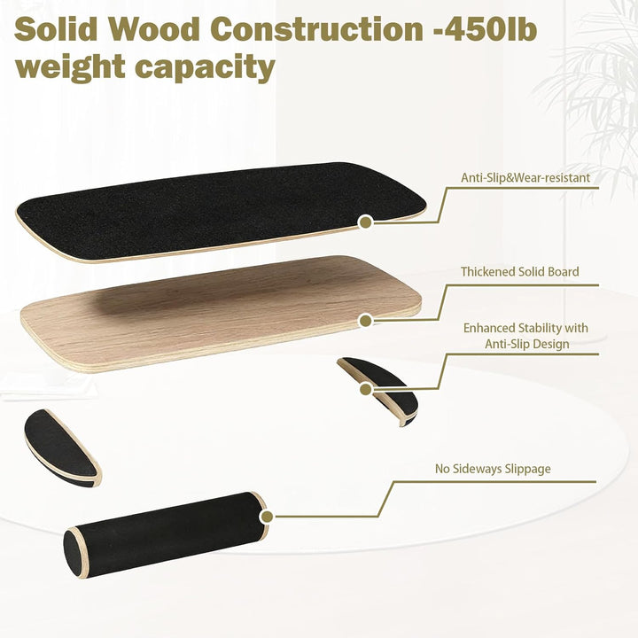 Balance Board, Gleichgewichtsboard Holz, Balanceboards Erwachsene mit verstellbaren Stoppern und Kor