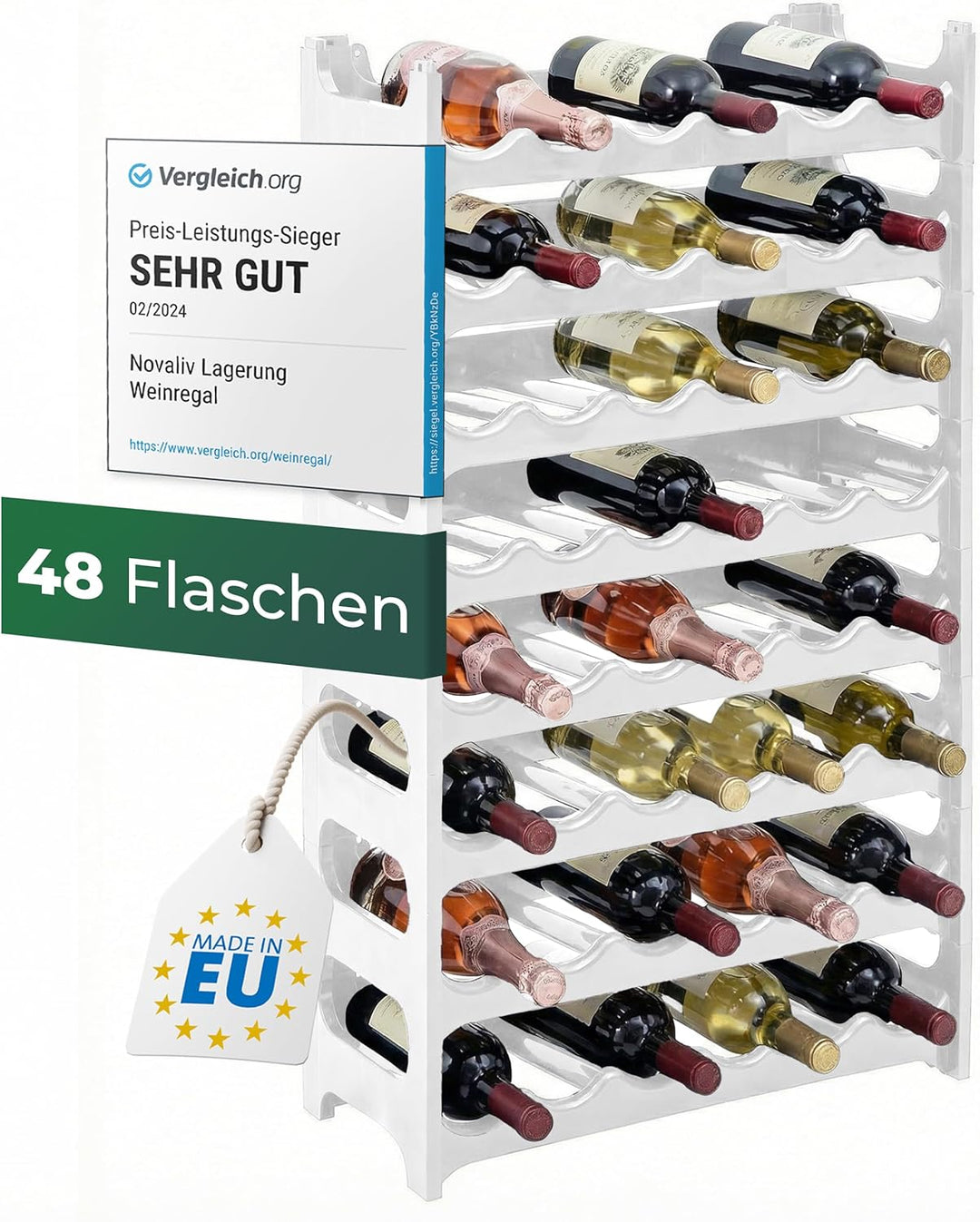 Novaliv Weisses, Modulares Flaschenregal für 48 Weinflaschen - Stapelbar, Erweiterbar, Robust - Idea