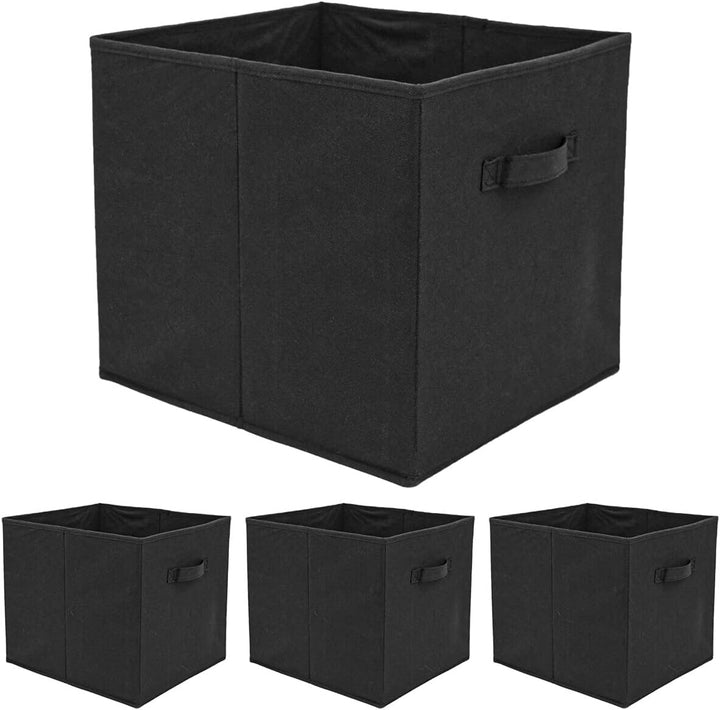 DuneDesign 4er Set Aufbewahrungsbox für Kallax Regal - 33x38x33 Stoff Box mit Griff - Faltbox Schwar