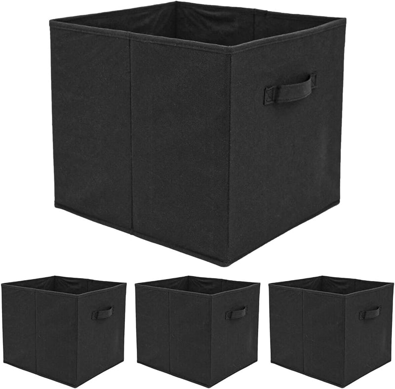 DuneDesign 4er Set Aufbewahrungsbox für Kallax Regal - 33x38x33 Stoff Box mit Griff - Faltbox Schwar