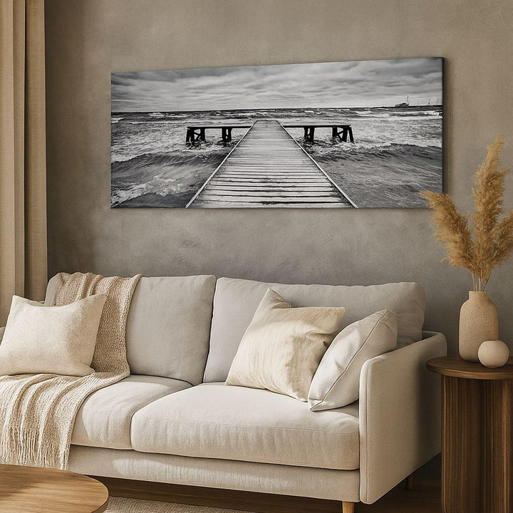 Panorama Bilder auf Leinwand 100x40cm Leinwandbild Brücke Meer Welle Gross Wanddeko Bild Schlafzimme