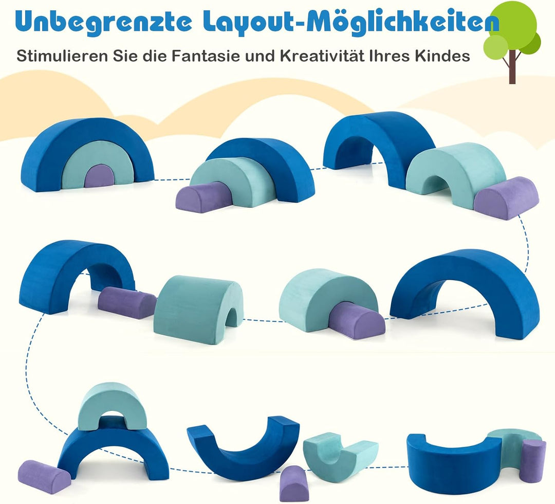 COSTWAY 3-TLG. Softbausteine, Schaumstoffbausteine zum Klettern und Krabbeln für Babys, Kletterbogen