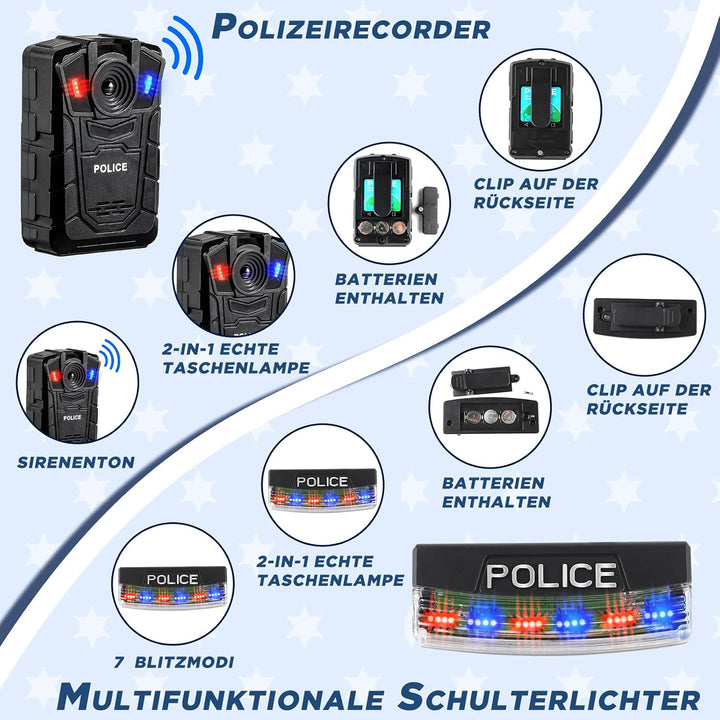 INNOCHEER Polizei Kostüm Kinder, Polizei Kostüm für Kinder, Polizei Spielzeug für Kinder Jungen Hall