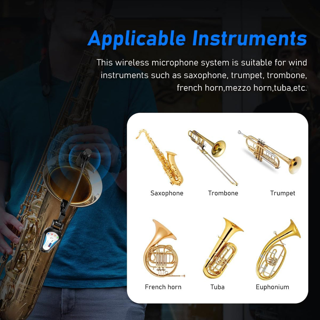 KIMAFUN 2.4G Kabelloses Saxophon Mikrofon, Drahtloses Ansteckbares Instrumentenmikrofon, Drahtloses