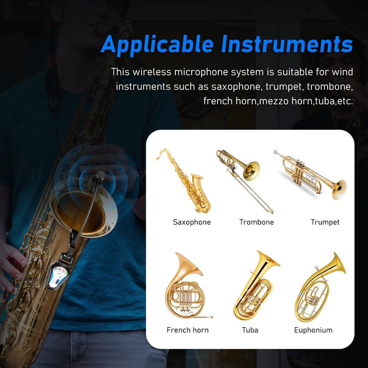 KIMAFUN 2.4G Kabelloses Saxophon Mikrofon, Drahtloses Ansteckbares Instrumentenmikrofon, Drahtloses