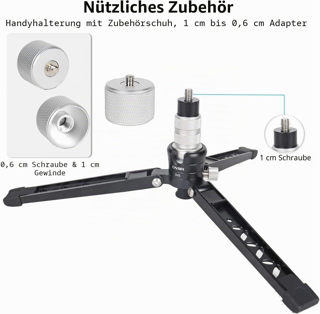 Cayer Tabletop Mini Stativ, 3 Feet SV5 Alumunium Stativ für Einbeinstative mit 3/8 "-16 Befestigungs