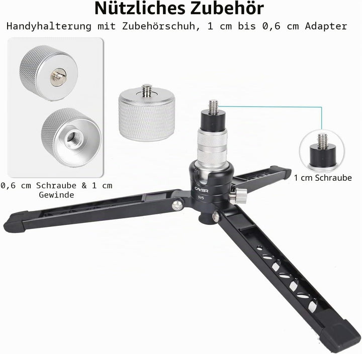 Cayer Tabletop Mini Stativ, 3 Feet SV5 Alumunium Stativ für Einbeinstative mit 3/8 "-16 Befestigungs