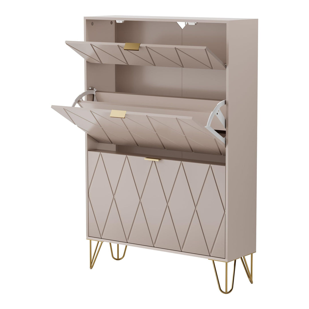 UEV Schuhschrank mit 2 Klappen, 80 x 24 x 120 cm für 16 Paar Schuhe Schuhkommode schmal, Schuhregal