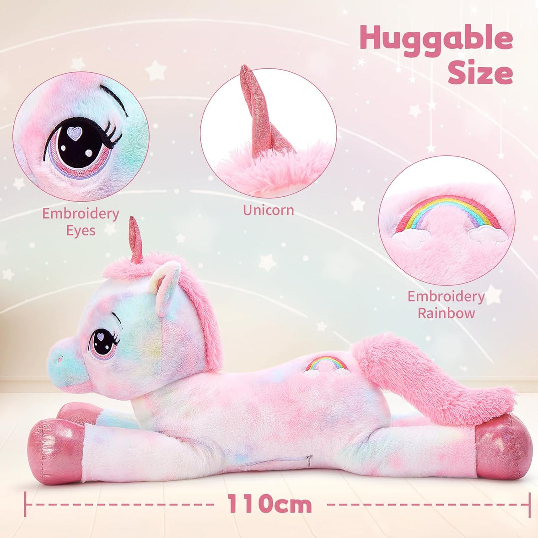 MorisMos riesen Einhorn Kuscheltier XXL,110cm Pink Rosa gross Einhorn plüschtier Stofftier, Geburtst