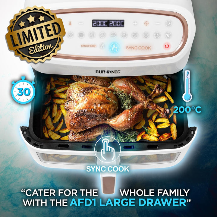 Duronic AF34 WE XXL Heissluftfritteuse, 10L Airfryer mit 2 Kammern, Doppel-Fritteuse ohne Öl, HLF Ai