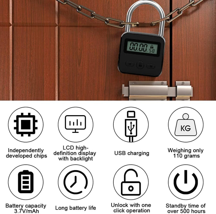 Mizikuu Digitales Zeitschloss, Smart Time Lock Mit LCD-Display, USB Sicherheits-Vorhängeschloss, Hea