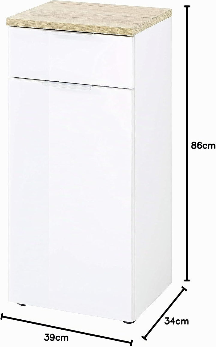 Germania Unterschrank 2751-513 GW-Pescara in Weiss/Navarra-Eiche-Nachbildung, mit Glasfront, 39 x 86