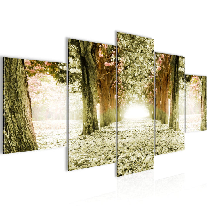 Runa Art Bild Schlafzimmer Wohnzimmer Wald Landschaft 5 Teilig Natur Grün Wandbilder auf Vlies Leinw