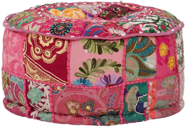 TEWTX7 Patchwork-Fusshocker mit Exquisiten Stickereien Besetzt, Handgefertigt Patchwork Rund Puffhoc