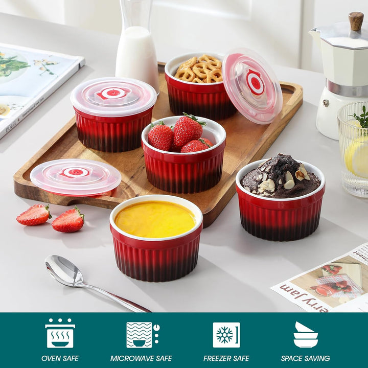 vancasso RAMEKINS 260ml Soufflé Förmchen Set von 6, Ø9,5cm Creme Brulee Schälchen Backofen sicher, P