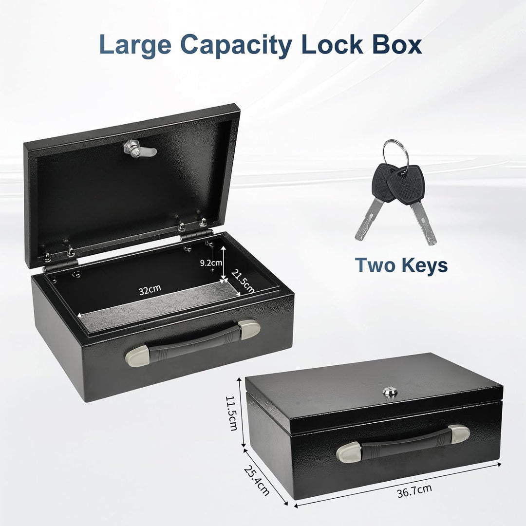 Tragbarer Safe Tresor Abschliessbare Box, Tragegriff Tresor für Zuhause, 33 x 22 x 12CM, Schwarz 9L,