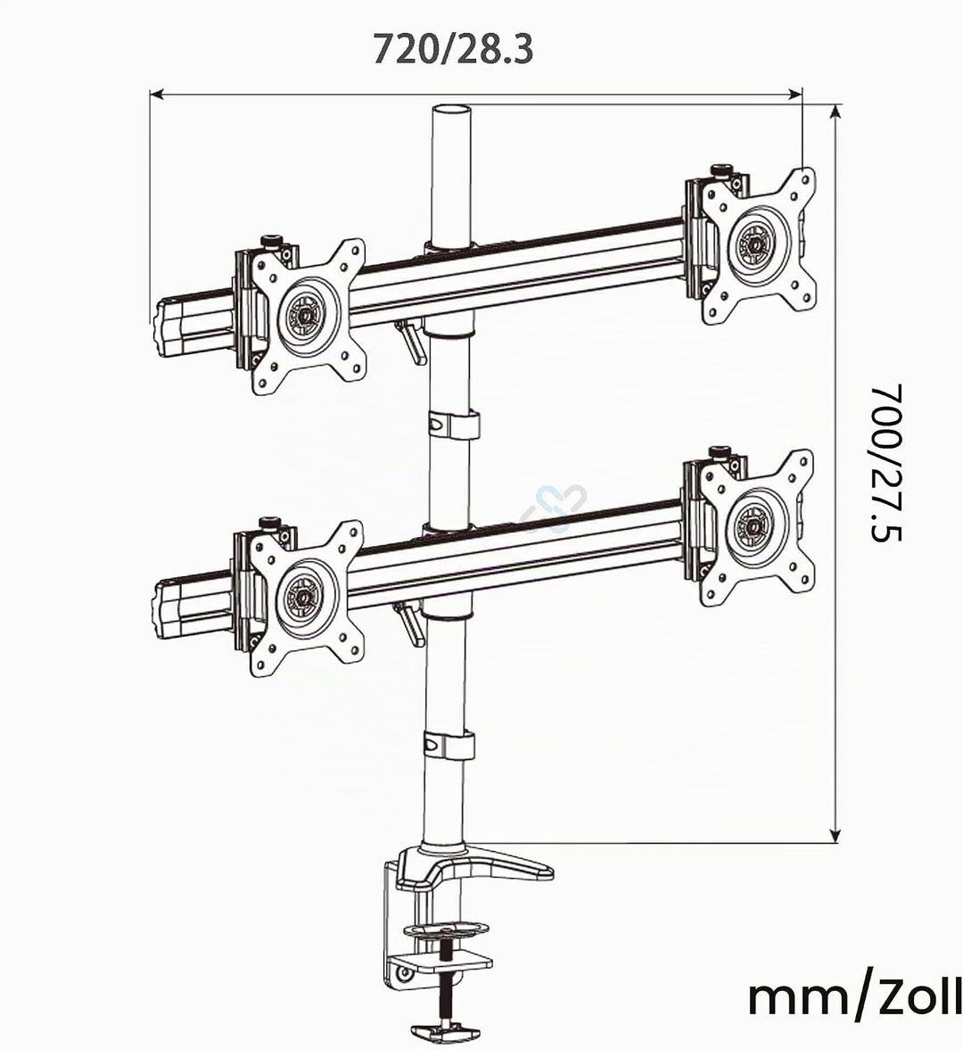 HFTEK 4-Fach-Monitorarm - Tischhalterung für 4 Bildschirme von 15 – 27 Zoll mit VESA 75/100 (MP240C-