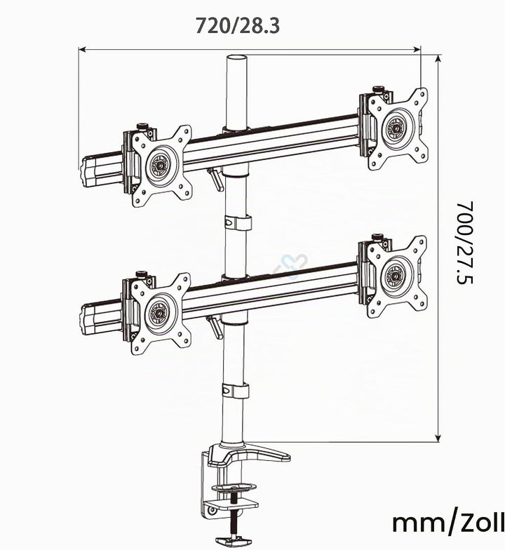 HFTEK 4-Fach-Monitorarm - Tischhalterung für 4 Bildschirme von 15 – 27 Zoll mit VESA 75/100 (MP240C-