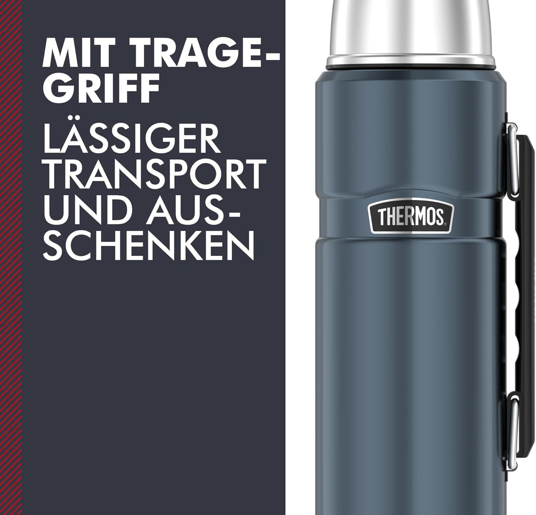 THERMOS STAINLESS KING Thermosflasche ice grey 1,20l - Edelstahl, absolut dicht, mit Trinkbecher und