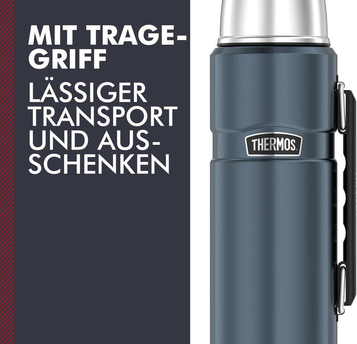THERMOS STAINLESS KING Thermosflasche ice grey 1,20l - Edelstahl, absolut dicht, mit Trinkbecher und