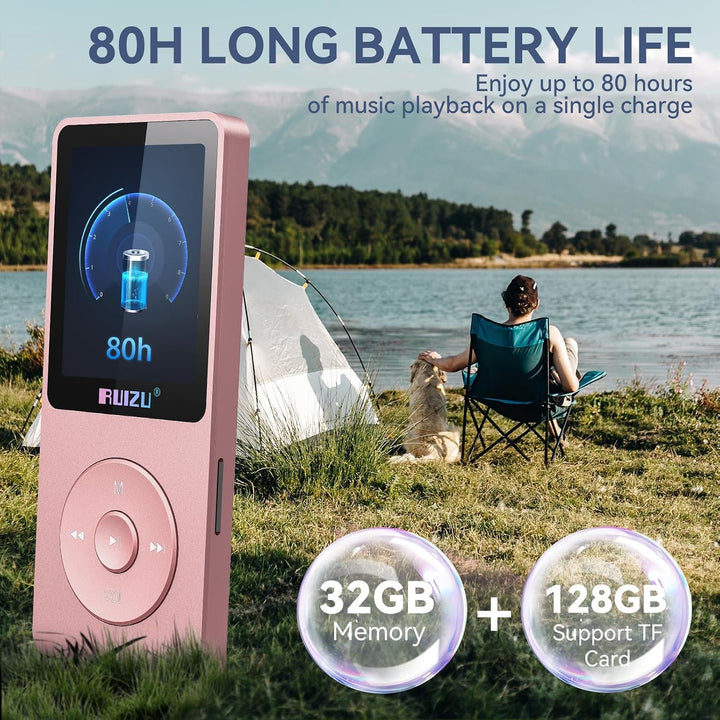 32GB MP3 Player mit Bluetooth 5.3, Ultraleicht (30 Gramm), bis zu 80 Stunden Akkulaufzeit, 1.8-Zoll-