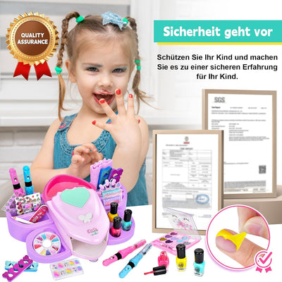 Herefun Nagelstudio Kinder Mädchen, Geschenke Set für Mädchen, Nageldesign Kinder Geschenke, Schmink