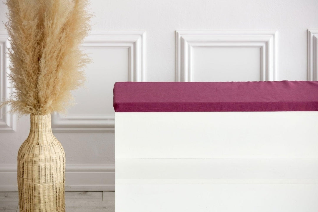 KraftKids Sitzauflage für KALLAX-Regal 2er 3er 4er, weich gepolstert, Magenta dunkel aus 100% Leinen