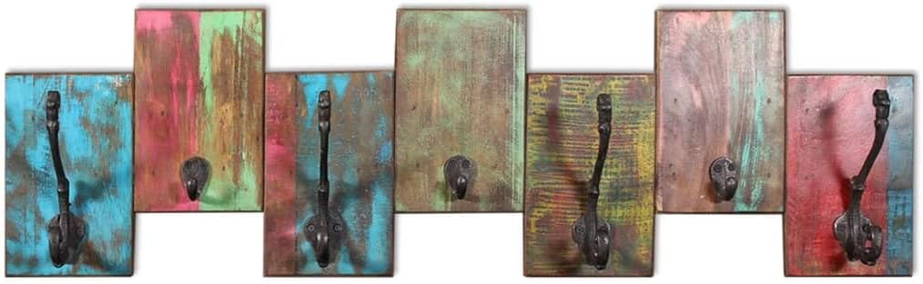 Hothingwell Wandgarderobe, 7 Haken, Massivholz | Unsichtbare Montage, handgefertigt, Vintage-Stil, e