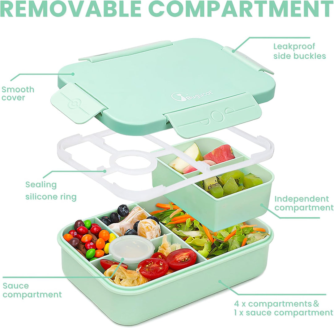 Bugucat Brotdose Kinder mit Fächern 1300ML, Lunchbox Kinder Auslaufsicher mit 5 Fächern, Bento Box L