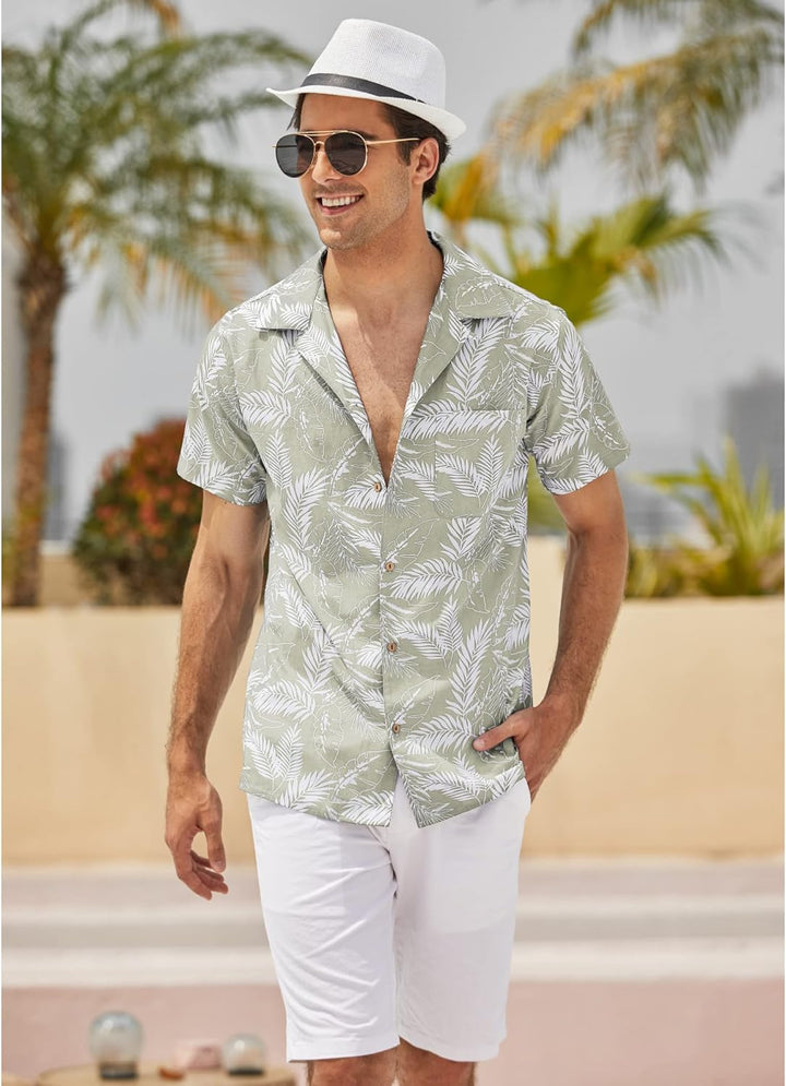 COOFANDY Leinenhemd Herren Hemd Sommer Kurzarm Herrenhemd Freizeit Sommer Hemden Einfarbig Basic Bea