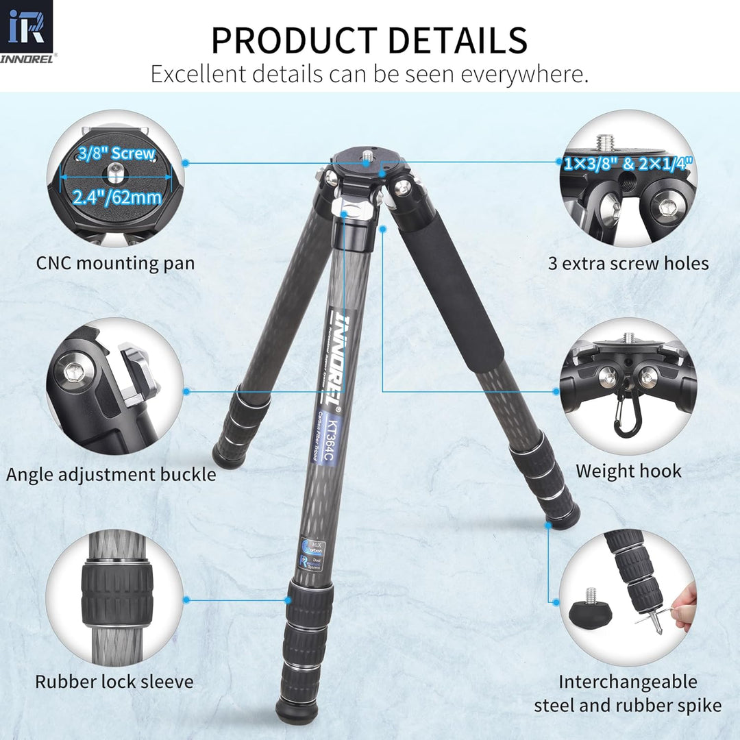 INNOREL KT364C Kompaktes Stativ aus 10 Lagen Kohlefaser Professionelles 36mm Rohr für Digitale DSLR-