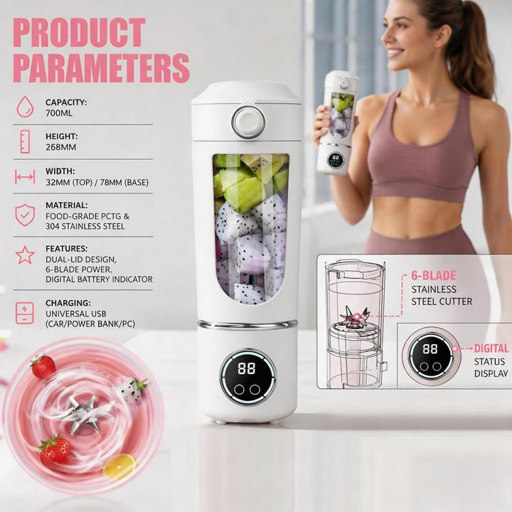Gohytal Tragbarer Mixer, Kleine Mixer für Smoothie und Shakes, 700ML Mini-Standmixer, Kleiner Entsaf