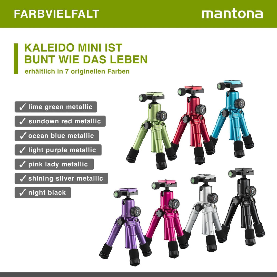 Mantona kaleido mini Foto-/Tisch- und Travelstativ (inkl. Kugelkopf mit Schnellwechselplatte und Tra