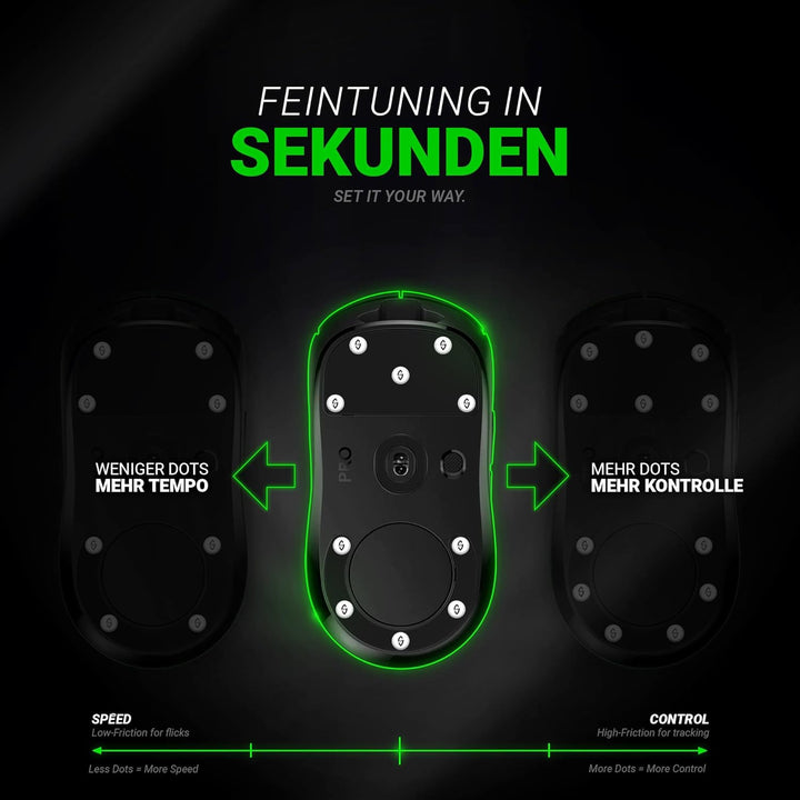 SensoryBoost Rush Dots Glas-Mausfüsse 16 Stück – Universelle Mouse Skates Ø 6 mm für ultraschnelles