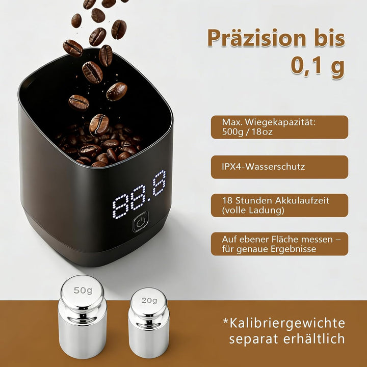 Kaffeewaage 500g/0,1g, Digitale Espresso Waage mit LED Display, Wiederaufladbare Feinwaage Kaffee mi