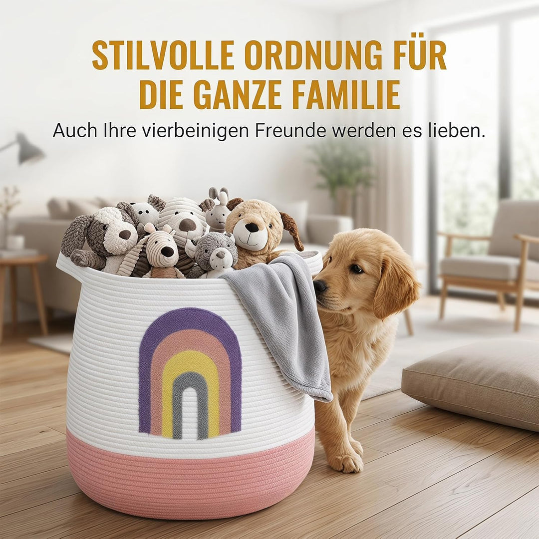 Grosser Aufbewahrungskorb Wickeltisch Korb Kinderzimmer, 39x43cm Regenbogen - als Spielzeug Aufbewah