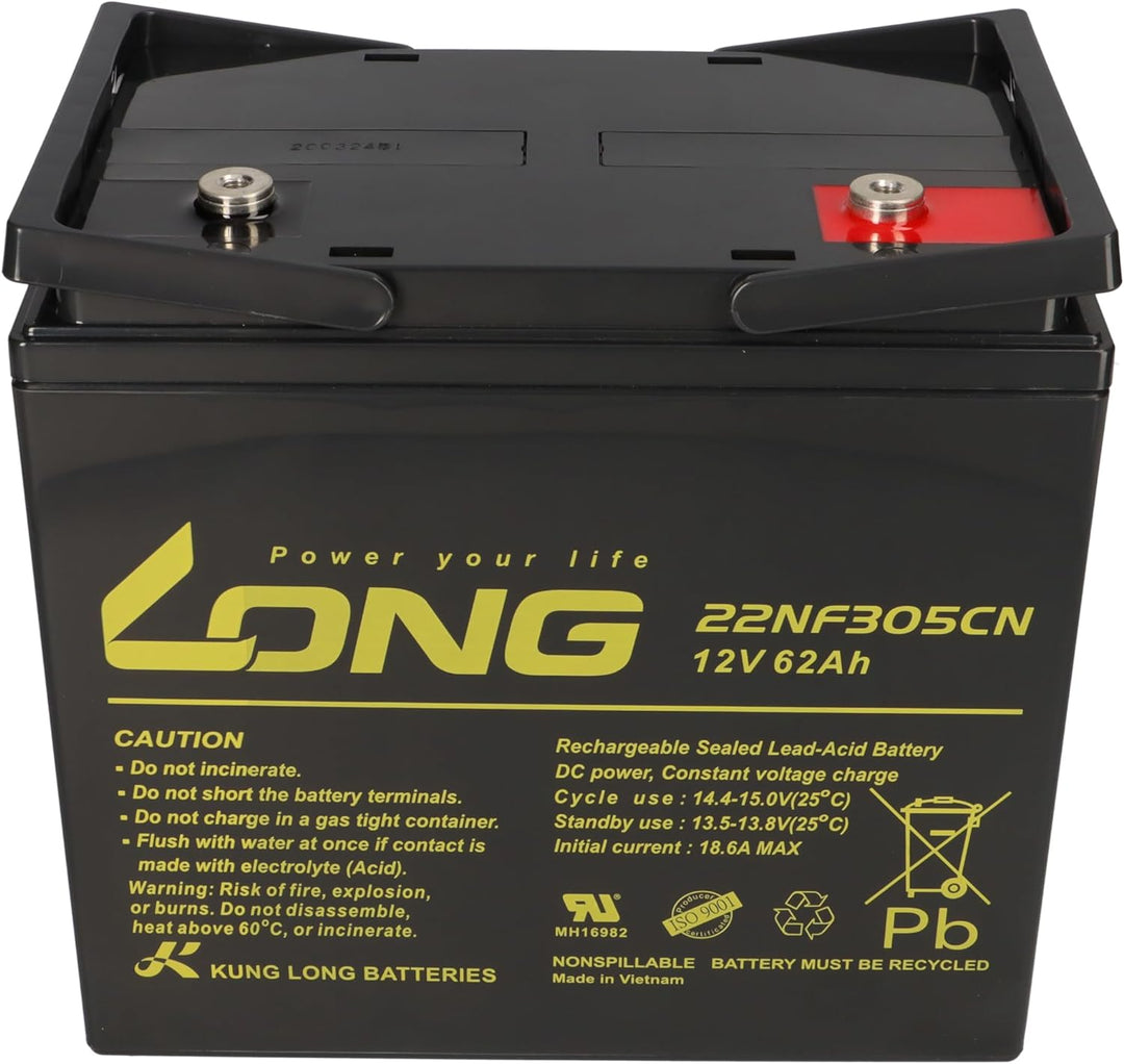 1x AGM 12V / 62Ah Blei-Akku - WP-22NF305CN zyklenfest kompatibel MP62-12C, 12LCP-56