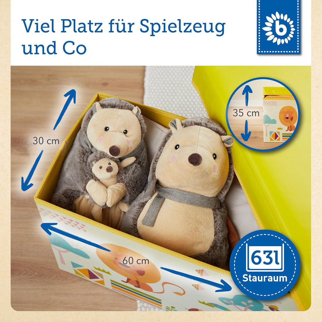Bieco Aufbewahrungsbox mit Deckel Kinder Zoos, faltbar, Sitzhocker mit Sitzgelegenheit, und Polsteru