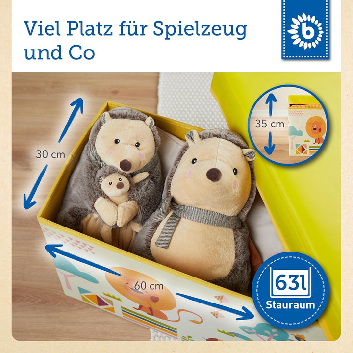 Bieco Aufbewahrungsbox mit Deckel Kinder Zoos, faltbar, Sitzhocker mit Sitzgelegenheit, und Polsteru