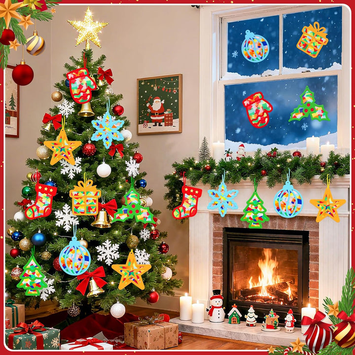 Bastelset Weihnachten Kinder,24 Stück Weihnachtsdeko,Winter Bastelset Sterne,DIY Weihnachts Fensterb