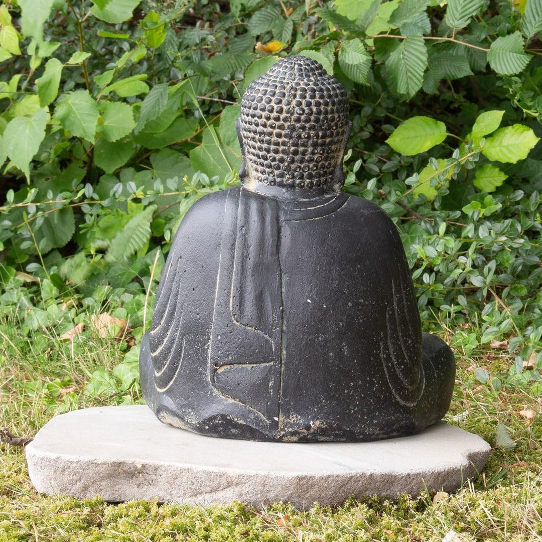 Oriental Galerie Japan Buddha Figur sitzend Skulptur Lotussitz Meditationsgeste Stein Lavasand Bali