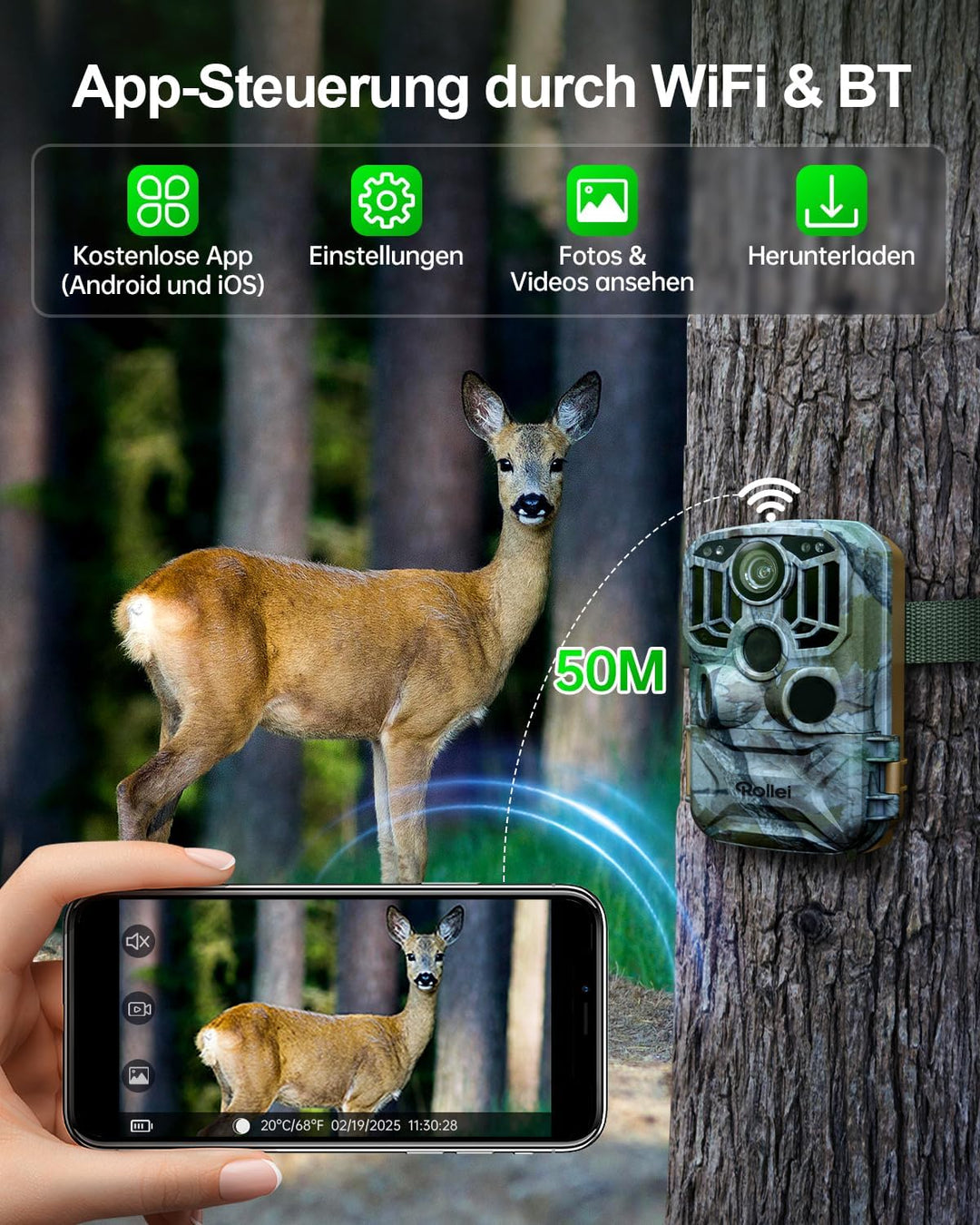 Rollei Wildkamera 4K WiFi - 48 MP Fotos & 4K Video, Nachtsicht, Bewegungserkennung, 2" TFT-LCD Displ