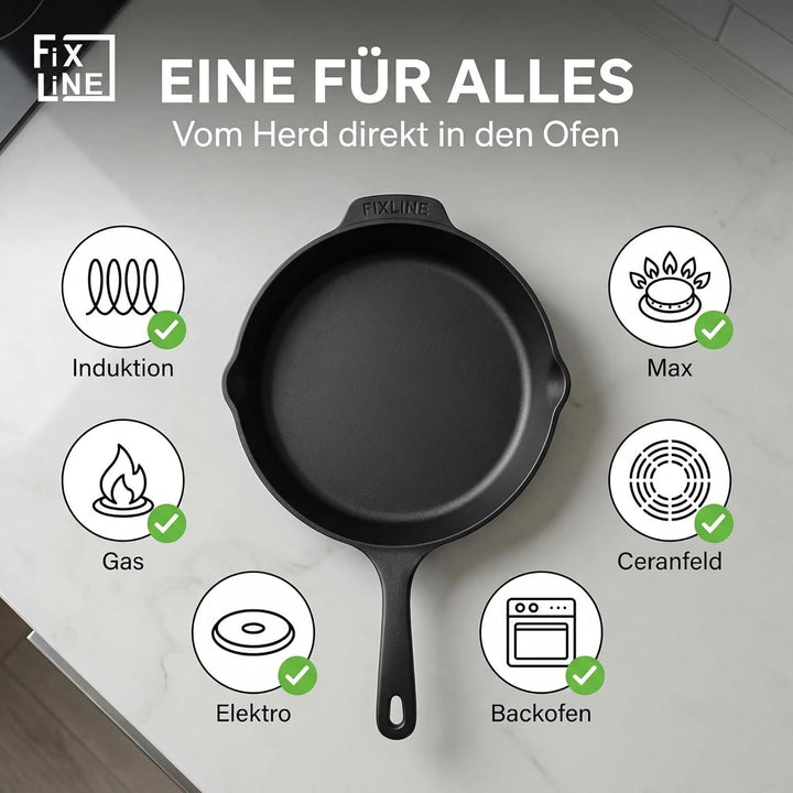 FIXLINE® Gusseisenpfanne in BLACK FOREST Edition 28cm - ORIGINAL - Induktion - Alle Herdarten inkl.