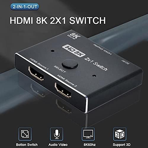 NFHK 8K@60hz HDMI-Compatible 2.1 Switch & 3 Cables 2-IN-1-OUT Hub Support HDCP SST Extended 4K@60hz,