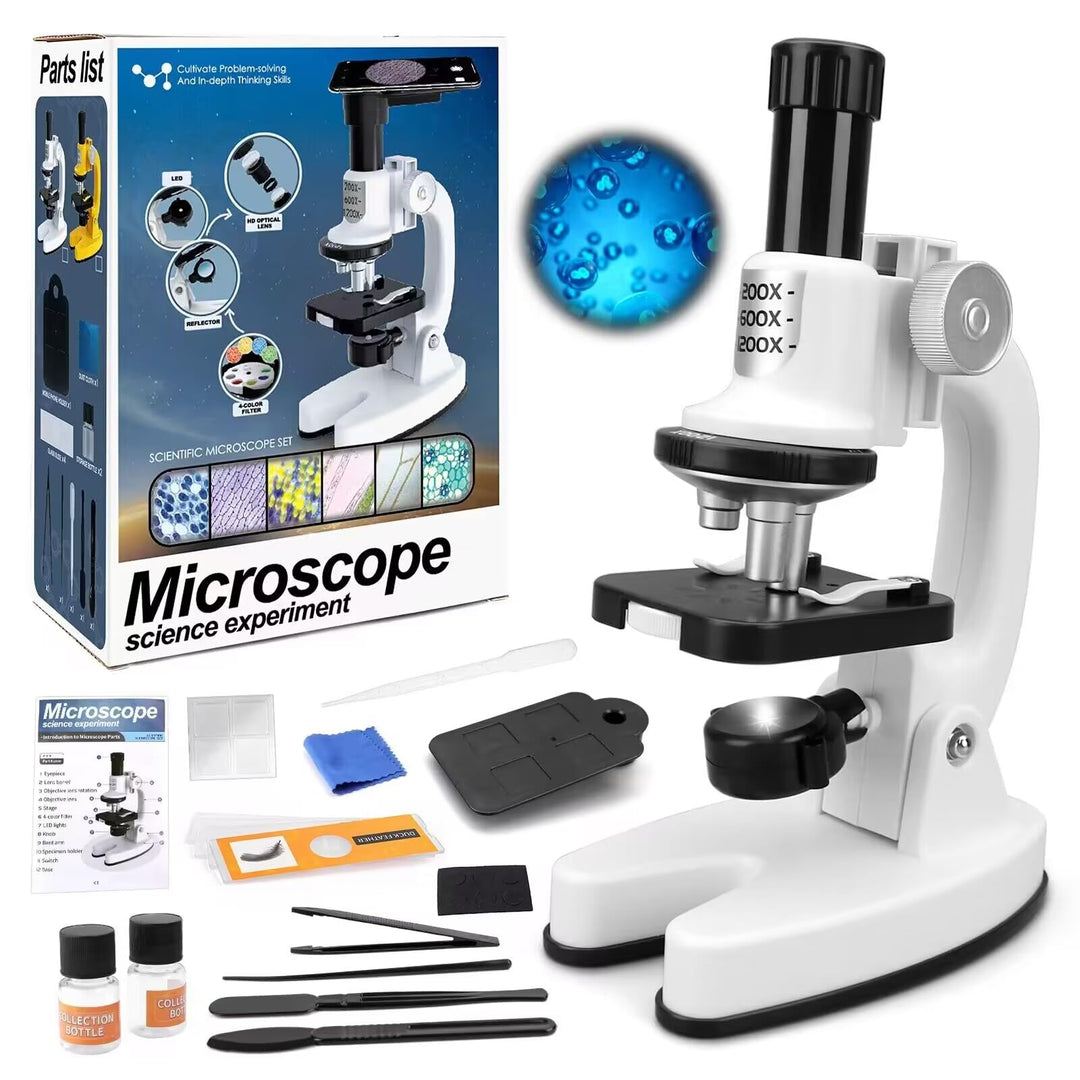 deAO Kinder-Mikroskop, Junior Einsteiger Mikroskop mit LED-Beleuchtung und Farbfilter mit 3-facher V