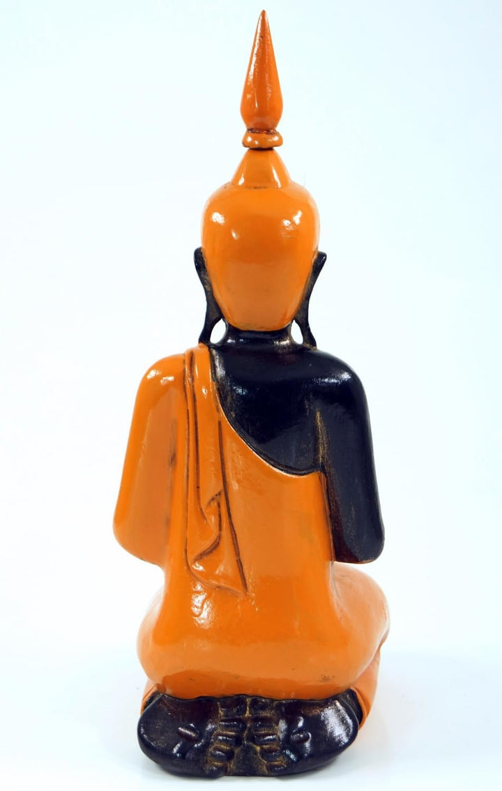 GURU SHOP Geschnitzter Kniender Buddha im Anjali Mudra - Orange 37 cm, Buddhas, Orange 37 Cm