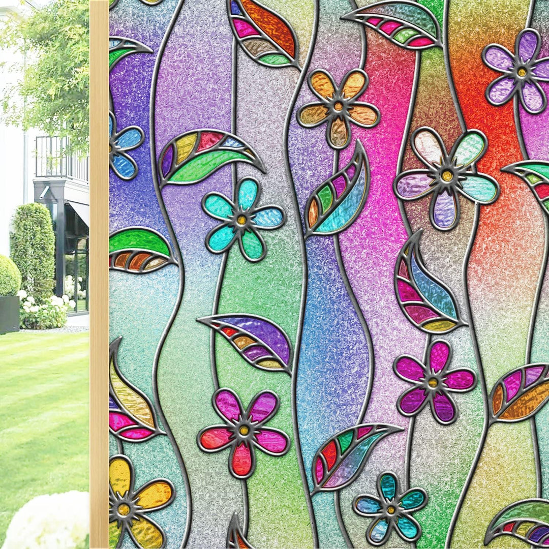 dktie 3D Fensterfolie Blickdicht Sichtschutzfolie Fenster Milchglasfolie Blumenmuster Statische Aufk