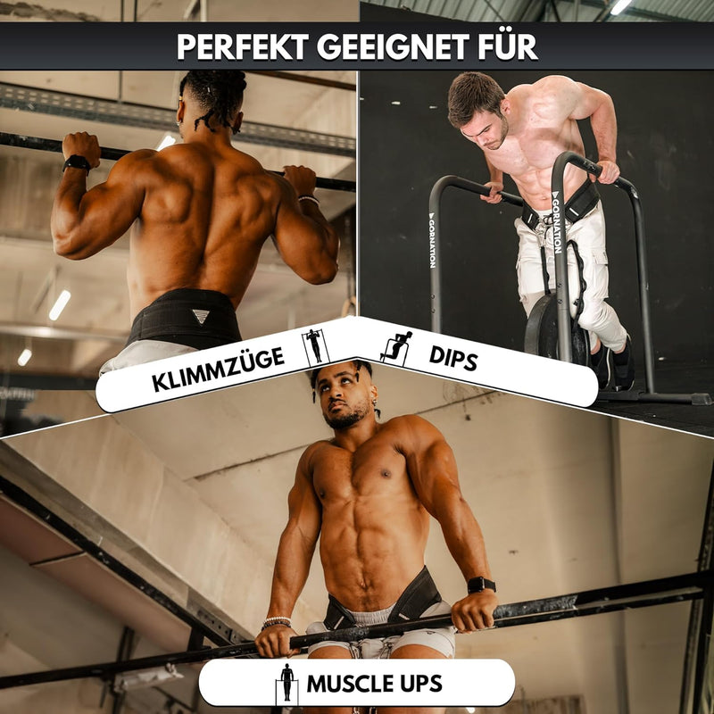 GORNATION® Dip Gürtel bis 1000kg belastbar | Befestigung von Zusatzgewicht mit Kette für Fitness, Ca