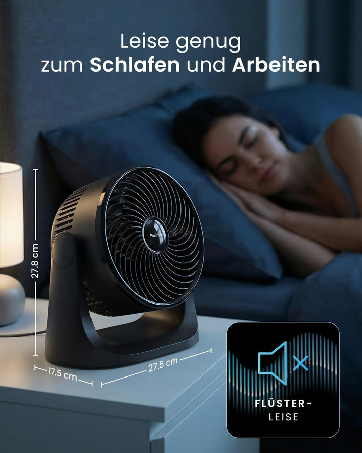 Pro Breeze AirFlo Mini Tischventilator – Leiser Turbo Ventilator mit 3 Stufen, 90° Neigung und kraft